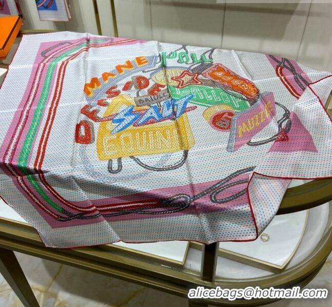 Super Quality Hermes Chevaloscope Neon Silk Square Scarf 90cm H3008 Pink 2023