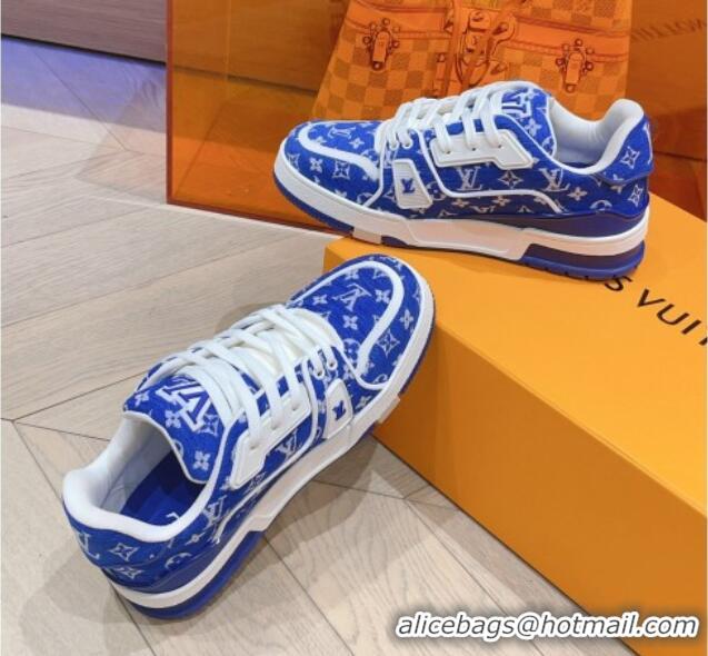 Best Grade Louis Vuitton LV Trainer Sneakers in Monogram Textile Blue 801096