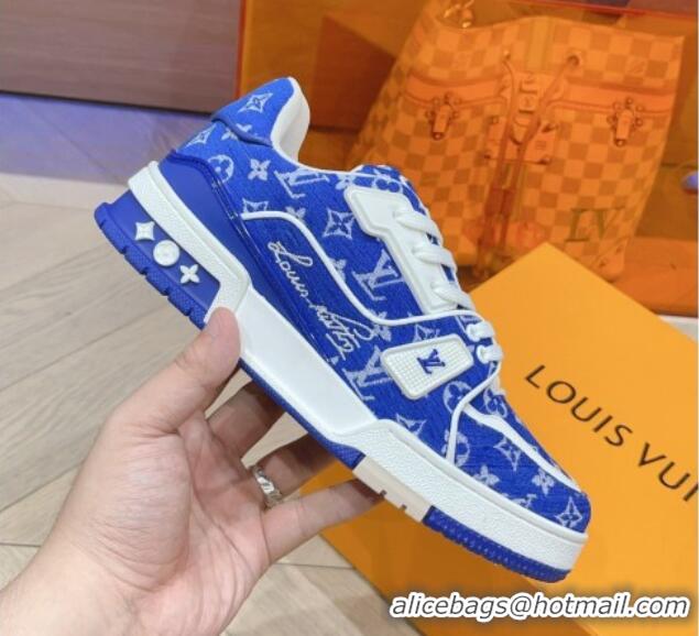 Best Grade Louis Vuitton LV Trainer Sneakers in Monogram Textile Blue 801096