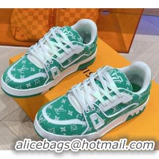 Low Cost Louis Vuitton LV Trainer Sneakers in Monogram Textile Green 801097