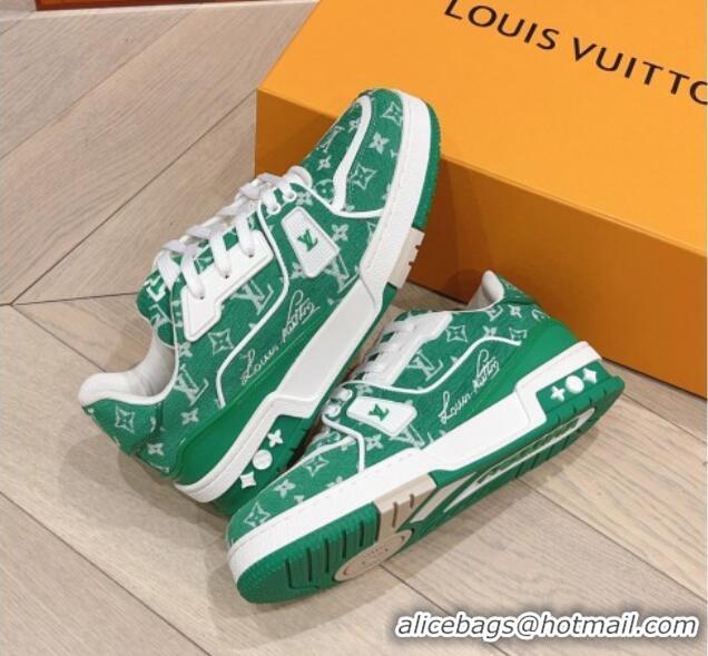 Low Cost Louis Vuitton LV Trainer Sneakers in Monogram Textile Green 801097