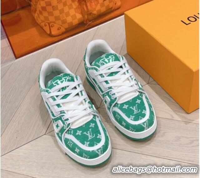 Low Cost Louis Vuitton LV Trainer Sneakers in Monogram Textile Green 801097