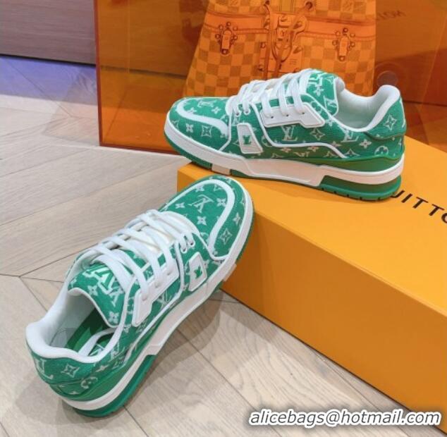 Low Cost Louis Vuitton LV Trainer Sneakers in Monogram Textile Green 801097