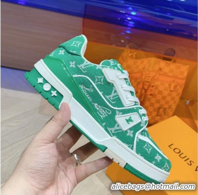 Low Cost Louis Vuitton LV Trainer Sneakers in Monogram Textile Green 801097