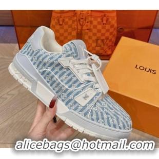 Unique Style Louis Vuitton LV Trainer Sneakers in Striped Monogram Canvas Blue 801098