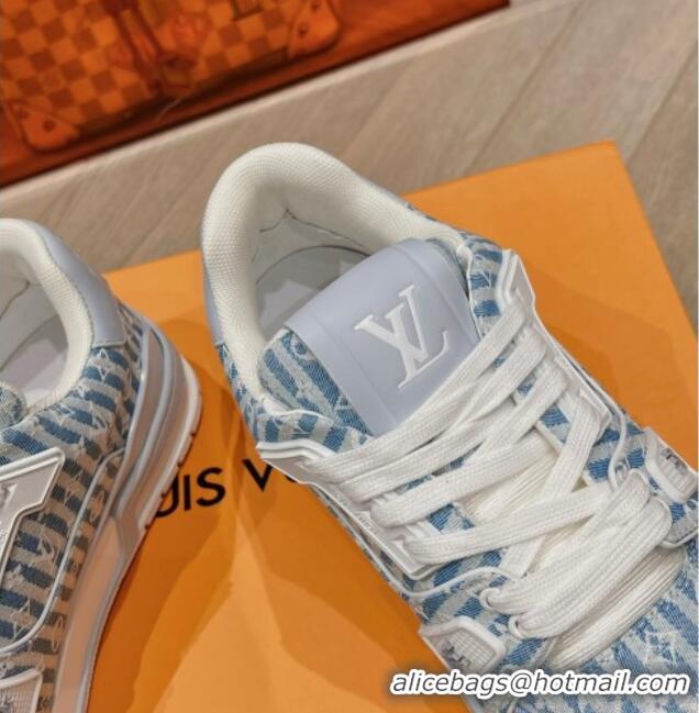 Unique Style Louis Vuitton LV Trainer Sneakers in Striped Monogram Canvas Blue 801098