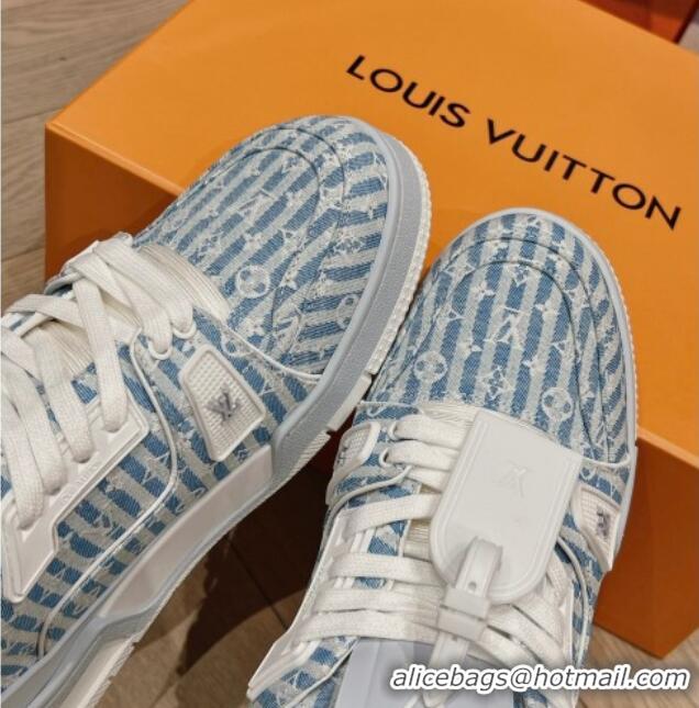 Unique Style Louis Vuitton LV Trainer Sneakers in Striped Monogram Canvas Blue 801098