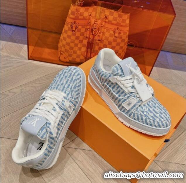 Unique Style Louis Vuitton LV Trainer Sneakers in Striped Monogram Canvas Blue 801098