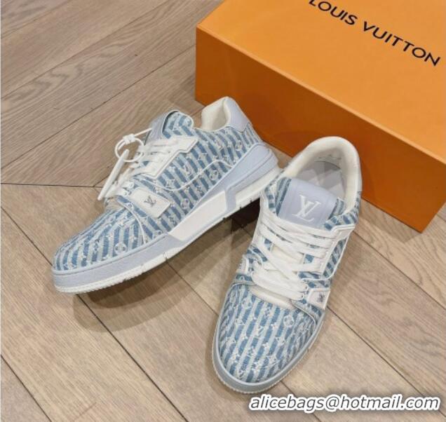 Unique Style Louis Vuitton LV Trainer Sneakers in Striped Monogram Canvas Blue 801098