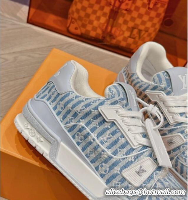 Unique Style Louis Vuitton LV Trainer Sneakers in Striped Monogram Canvas Blue 801098