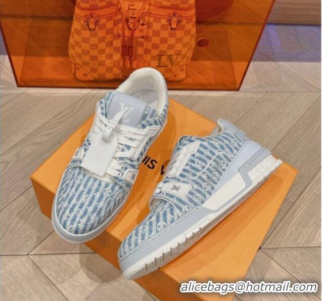 Unique Style Louis Vuitton LV Trainer Sneakers in Striped Monogram Canvas Blue 801098