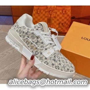 Low Price Louis Vuitton LV Trainer Sneakers in Striped Monogram Canvas Beige 801099