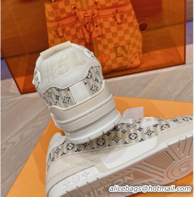 Low Price Louis Vuitton LV Trainer Sneakers in Striped Monogram Canvas Beige 801099