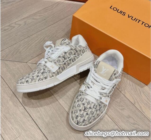 Low Price Louis Vuitton LV Trainer Sneakers in Striped Monogram Canvas Beige 801099