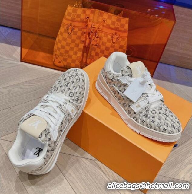 Low Price Louis Vuitton LV Trainer Sneakers in Striped Monogram Canvas Beige 801099