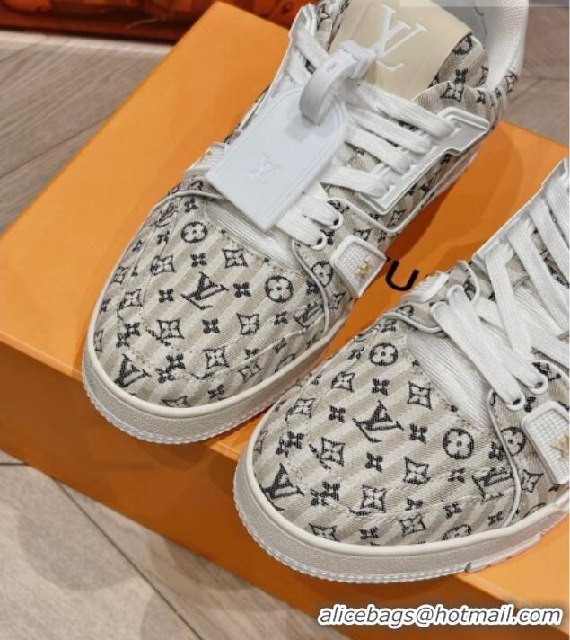 Low Price Louis Vuitton LV Trainer Sneakers in Striped Monogram Canvas Beige 801099