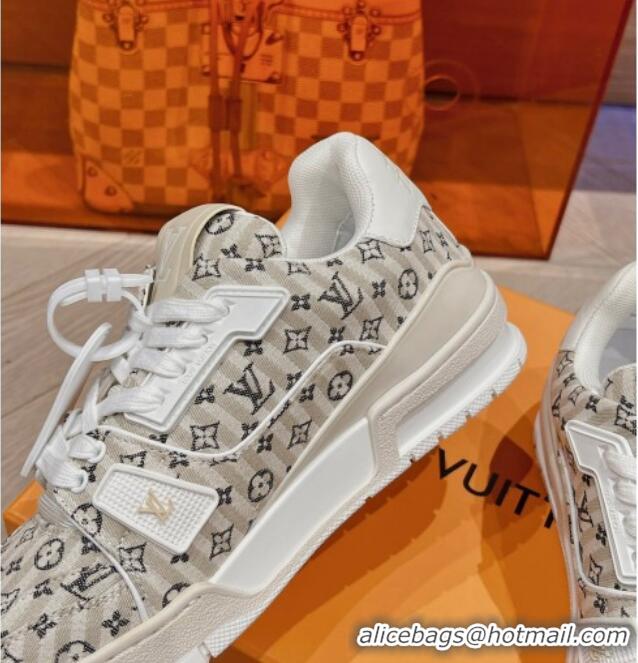 Low Price Louis Vuitton LV Trainer Sneakers in Striped Monogram Canvas Beige 801099