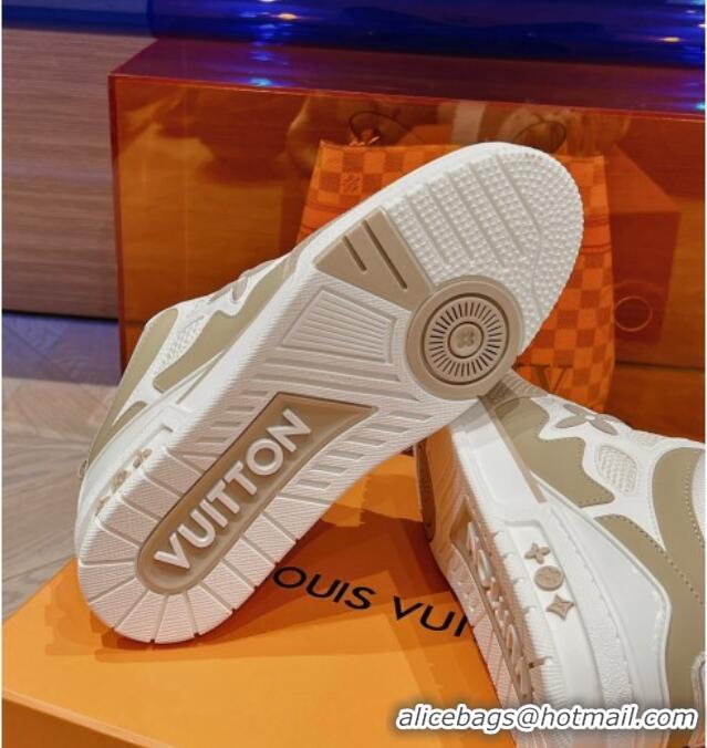 Stylish Louis Vuitton LV Skate Sneakers in Leather and Mesh Beige 801102