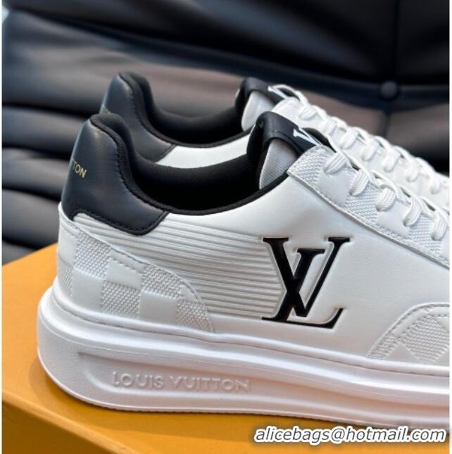 Discount Louis Vuitton Men's LV Beverly Hills Sneakers in Damier Leather White/Black 801103 