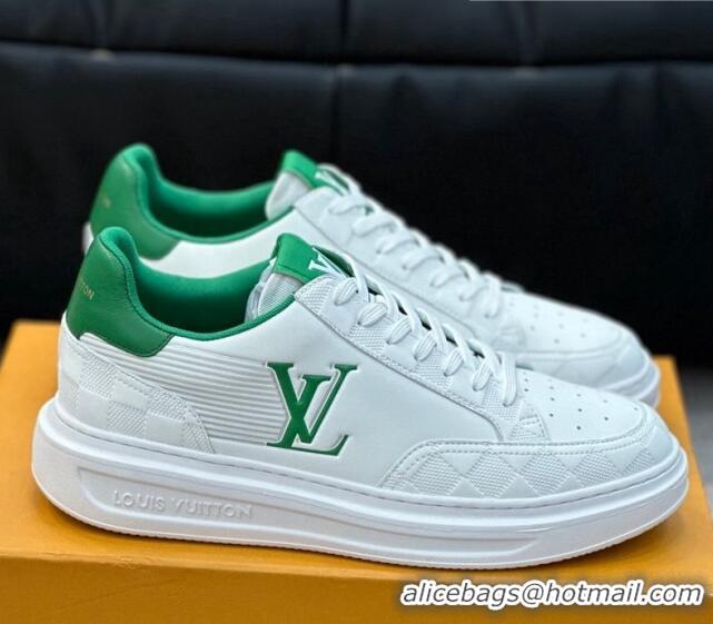 Durable Louis Vuitton Men's LV Beverly Hills Sneakers in Damier Leather Green 801107