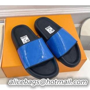 Classic Hot Louis Vuitton Glazed Monogram Slide Sandals Blue 809066