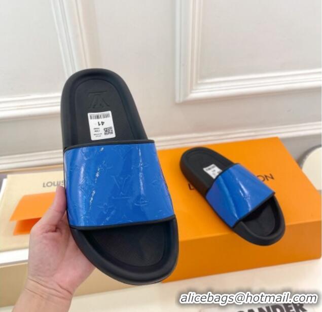 Classic Hot Louis Vuitton Glazed Monogram Slide Sandals Blue 809066