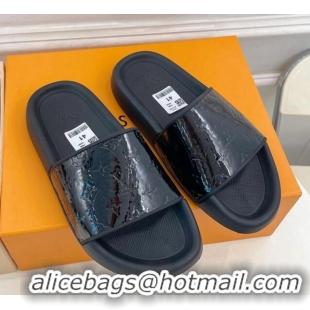 Best Grade Louis Vuitton Glazed Monogram Slide Sandals Black 809068