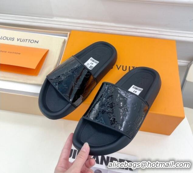 Best Grade Louis Vuitton Glazed Monogram Slide Sandals Black 809068