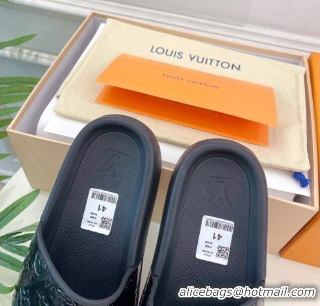 Best Grade Louis Vuitton Glazed Monogram Slide Sandals Black 809068