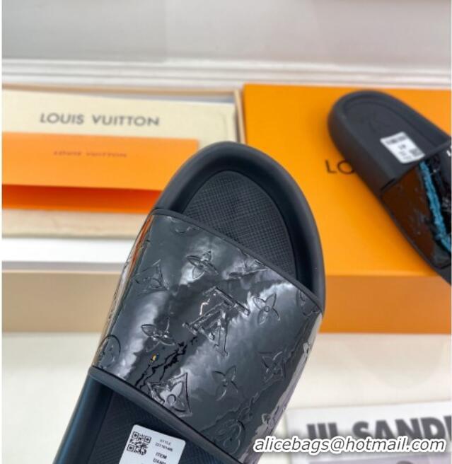 Best Grade Louis Vuitton Glazed Monogram Slide Sandals Black 809068