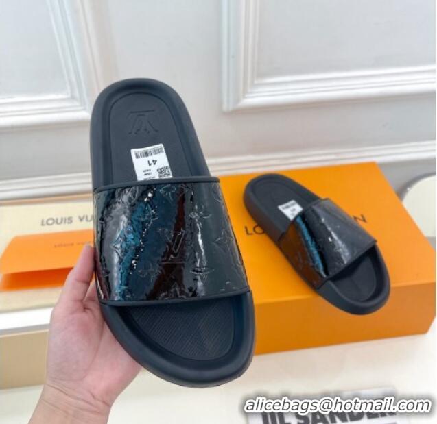 Best Grade Louis Vuitton Glazed Monogram Slide Sandals Black 809068