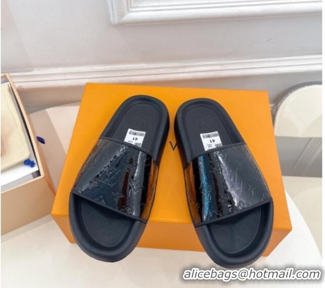 Best Grade Louis Vuitton Glazed Monogram Slide Sandals Black 809068