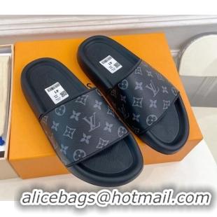 Stylish Top Design Louis Vuitton Monogram Canvas Slide Sandals Black 809071