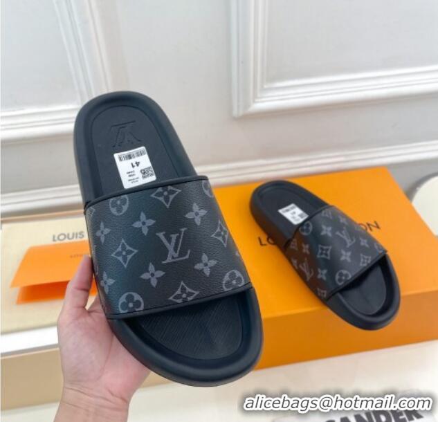 Stylish Top Design Louis Vuitton Monogram Canvas Slide Sandals Black 809071