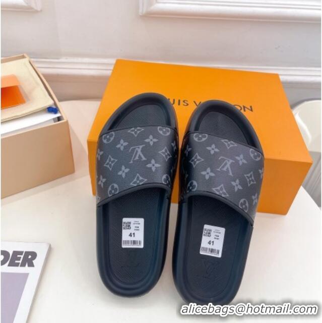 Stylish Top Design Louis Vuitton Monogram Canvas Slide Sandals Black 809071