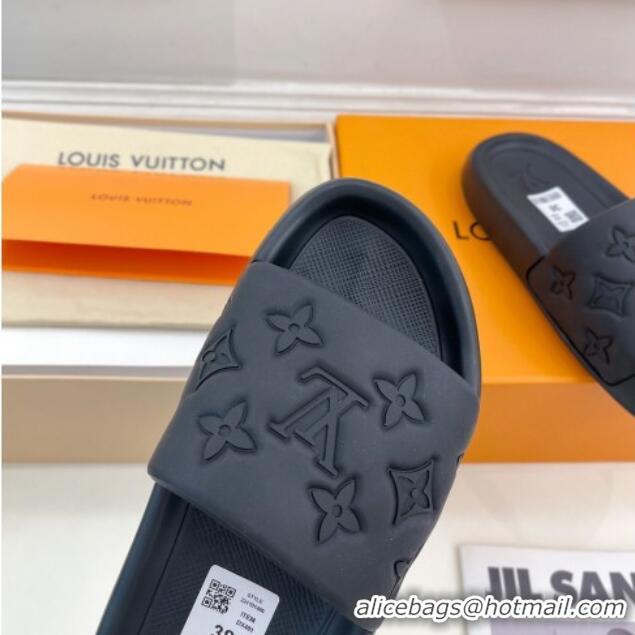 Low Price Louis Vuitton Maxi Monogram Leather Slide Sandals Black 809073