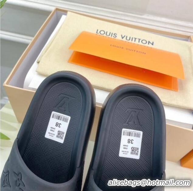 Low Price Louis Vuitton Maxi Monogram Leather Slide Sandals Black 809073