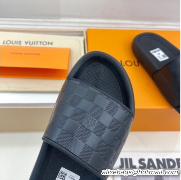 Good Looking Louis Vuitton Damier Leather Slide Sandals Black 809074