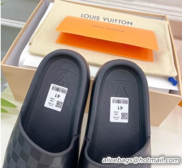 Good Looking Louis Vuitton Damier Leather Slide Sandals Black 809074