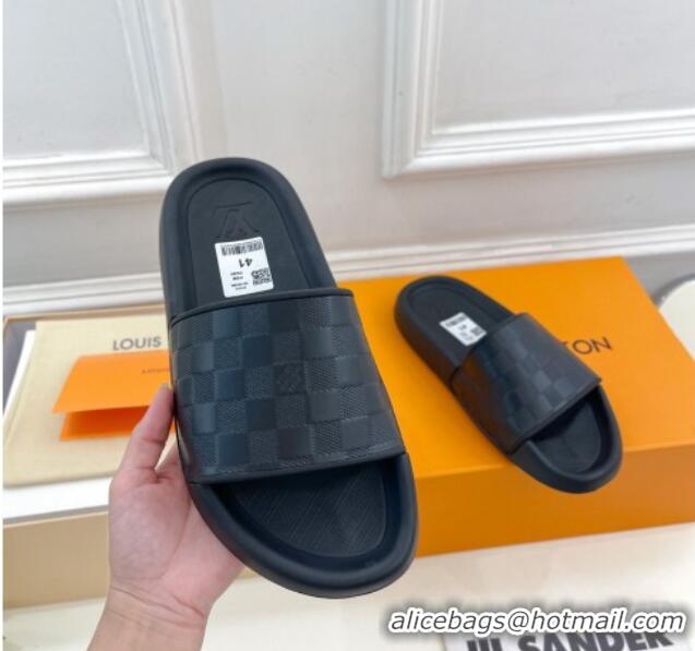 Good Looking Louis Vuitton Damier Leather Slide Sandals Black 809074