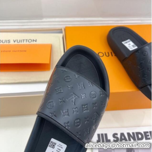 Best Product Louis Vuitton Monogram Leather Slide Sandals Black 809075