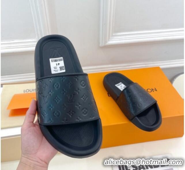 Best Product Louis Vuitton Monogram Leather Slide Sandals Black 809075