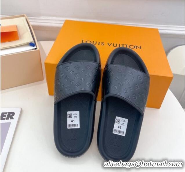 Best Product Louis Vuitton Monogram Leather Slide Sandals Black 809075