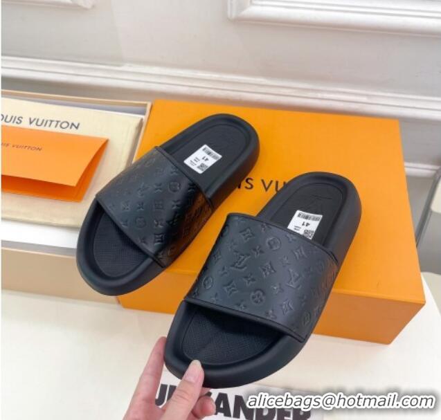 Best Product Louis Vuitton Monogram Leather Slide Sandals Black 809075