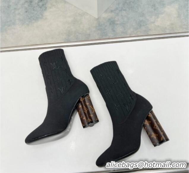 Pretty Style Louis Vuitton Silhouette Ankle Boots 10cm in Stretch Textile Black 1A855A