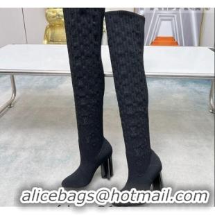 Top Grade Louis Vuitton Silhouette Knit Heel High Boots 10cm Black LV08141 814090