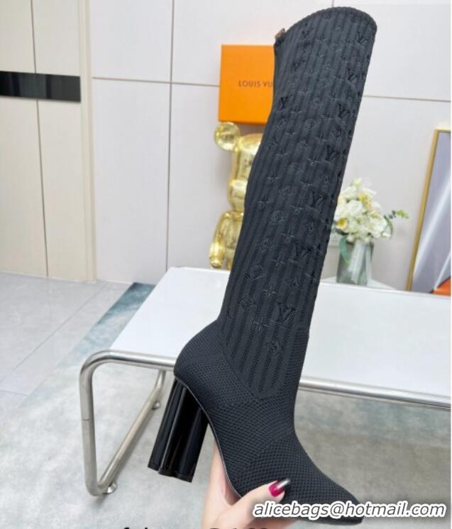 Top Grade Louis Vuitton Silhouette Knit Heel High Boots 10cm Black LV08141 814090