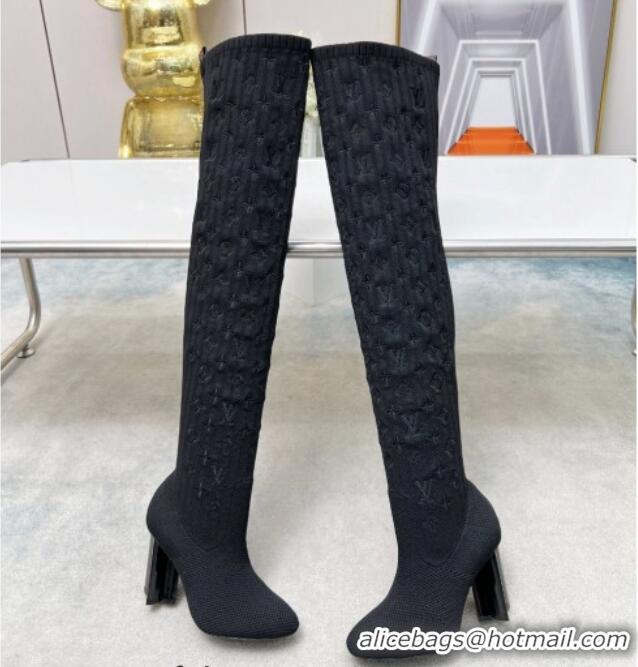 Top Grade Louis Vuitton Silhouette Knit Heel High Boots 10cm Black LV08141 814090