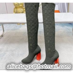 Durable Louis Vuitton Silhouette Knit Heel High Boots 10cm Green LV08141 814091