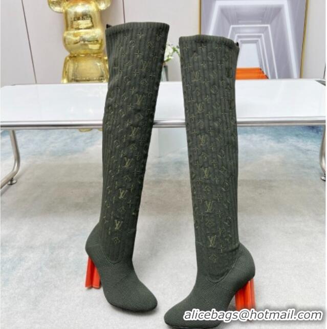 Durable Louis Vuitton Silhouette Knit Heel High Boots 10cm Green LV08141 814091